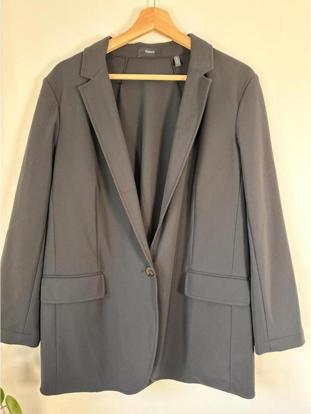 Theory Position Ponte Blazer Women 10 Black Tailored Single Button Jacket - Picture 8 of 8